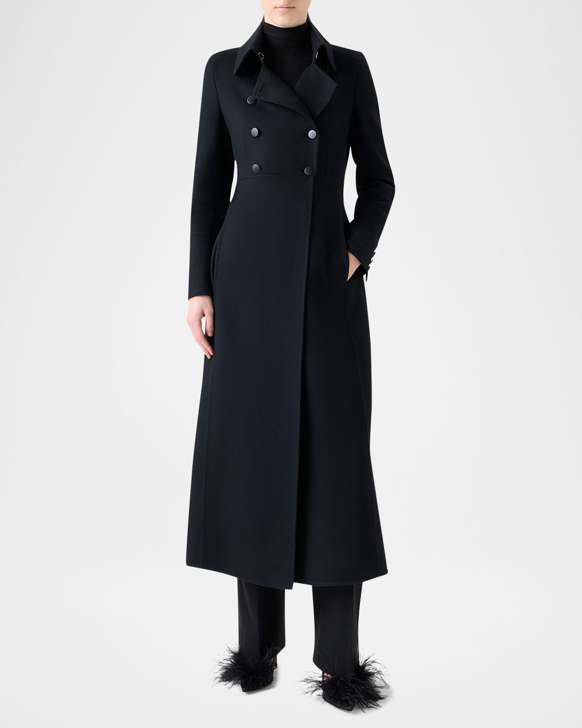 Akris Eva Double-Breasted Wool Double Face Long Coat