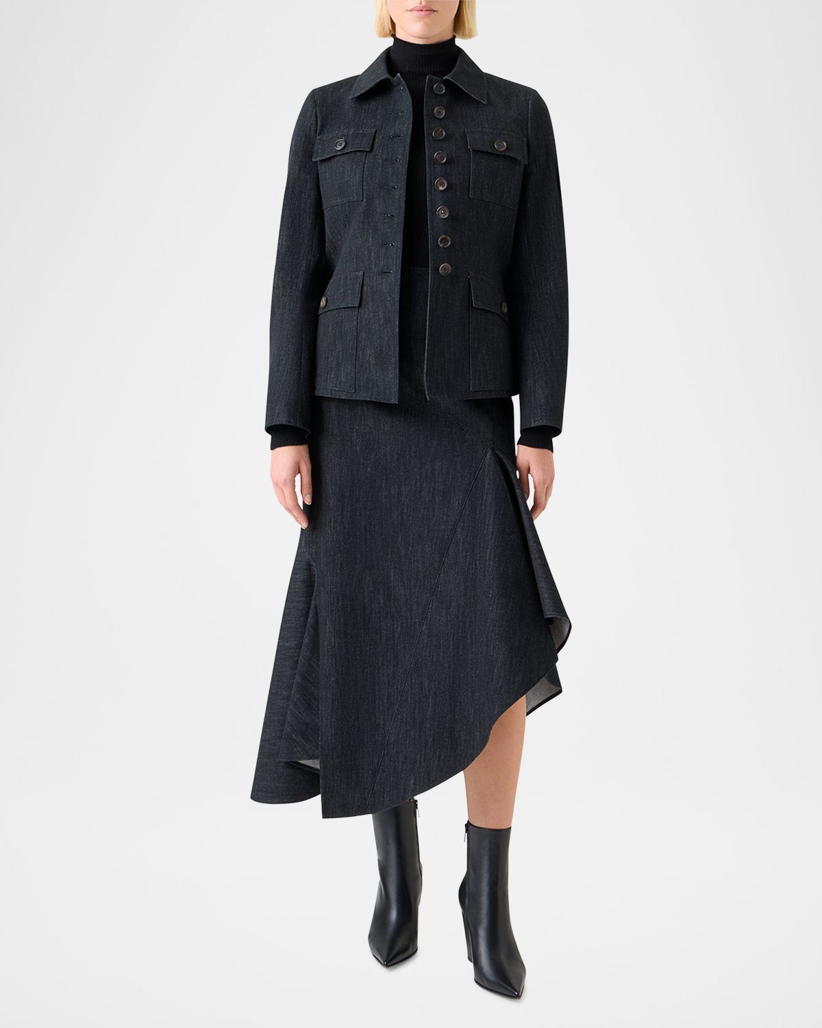 Akris Delia Cotton Denim Stretch Shirt Jacket