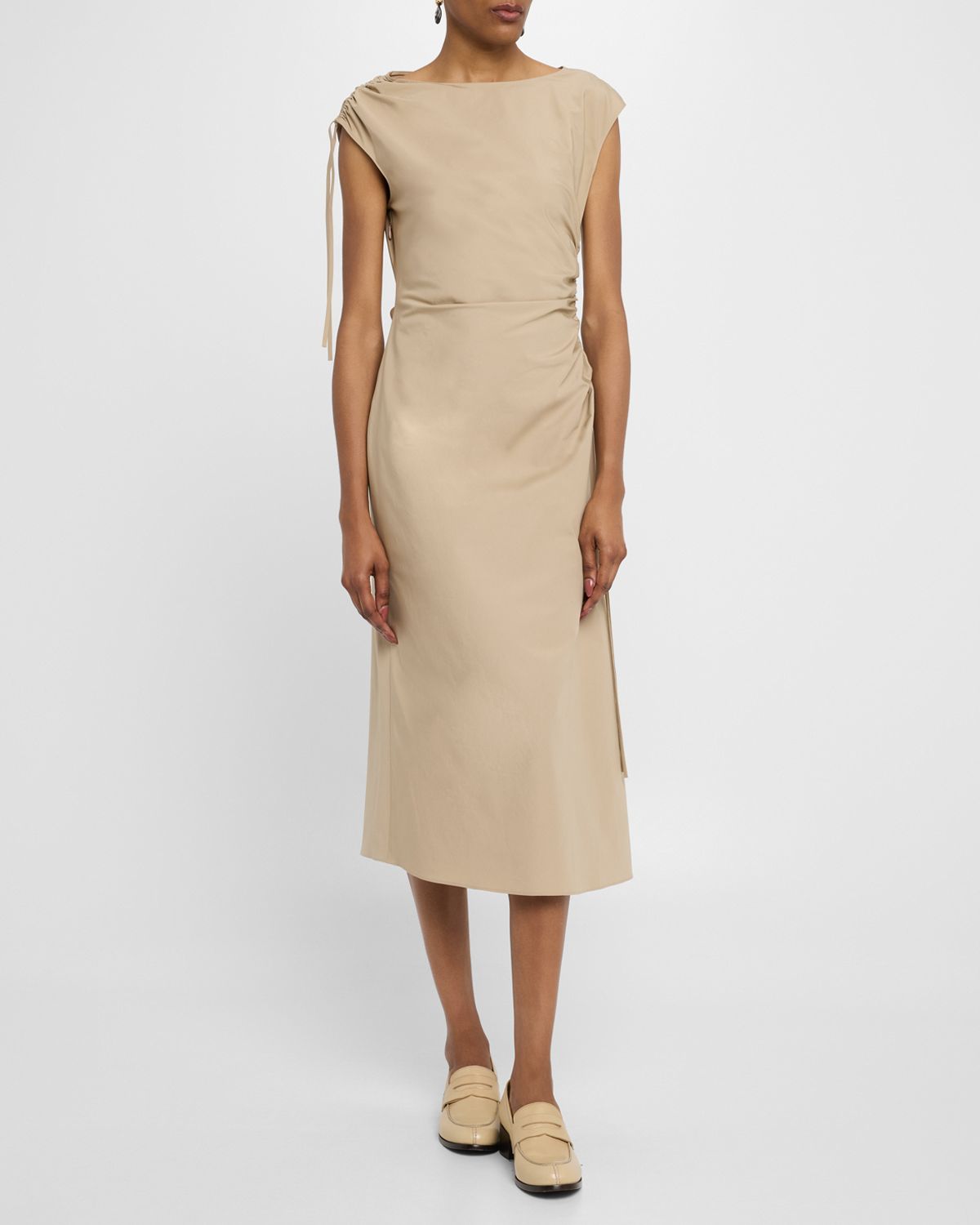 Lafayette 148 New York Ruched Organic Cotton Poplin Midi Dress