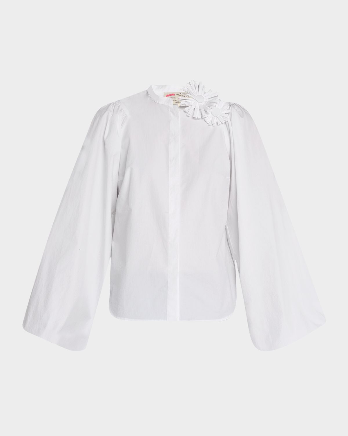 Maison Common Flower Pin Balloon-Sleeve Cotton Blouse