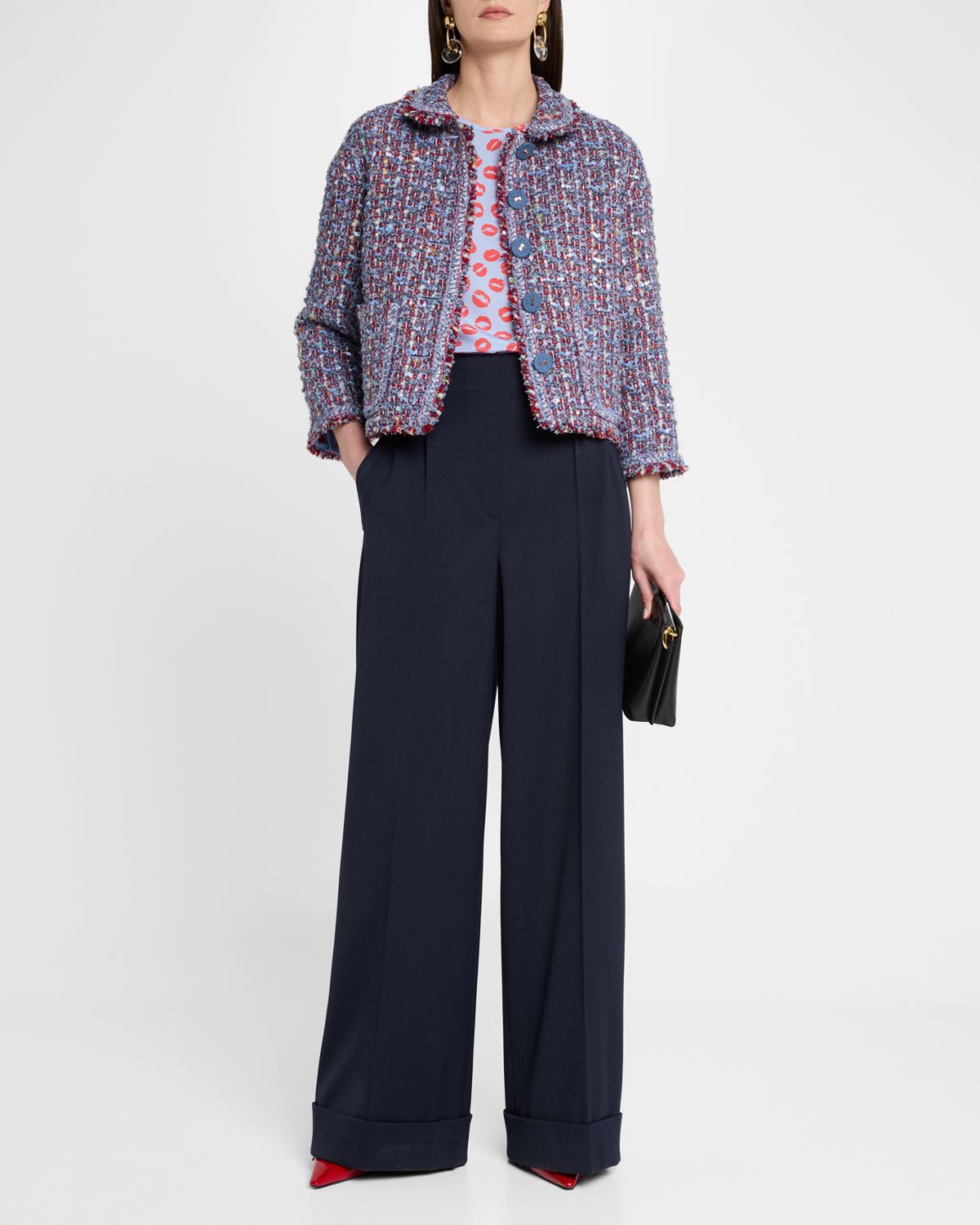 Maison Common Wool-Blend Wide-Leg Cuffed Pants