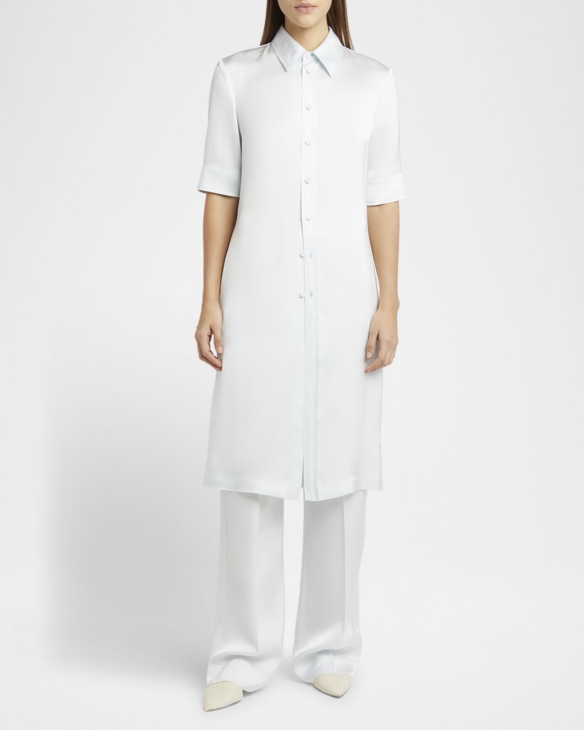 Jil Sander Short-Sleeve Long Fitted Button-Down Shirt