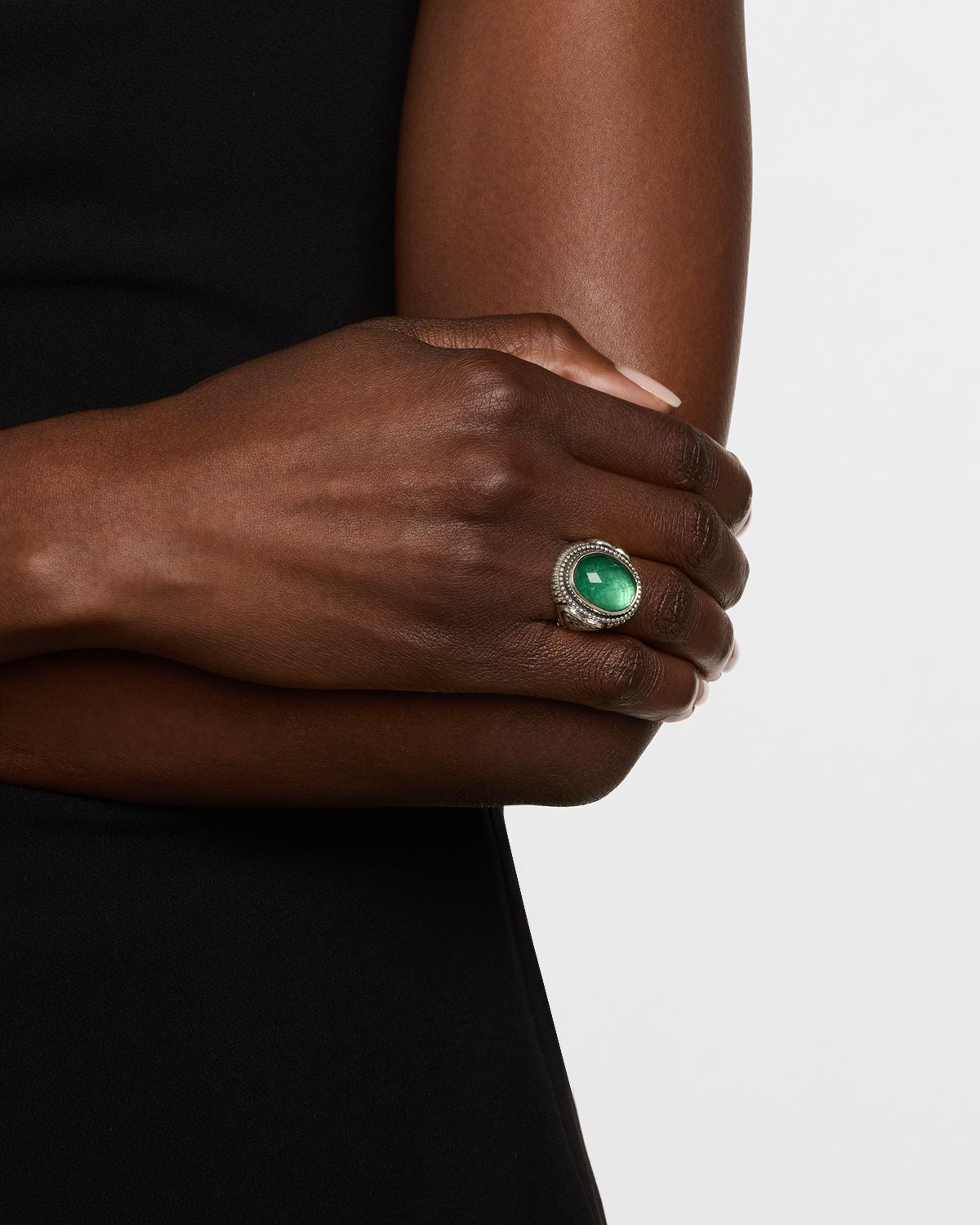 Konstantino Ivy Rock Crystal, Aventurine and MOP Triplet Statement Ring