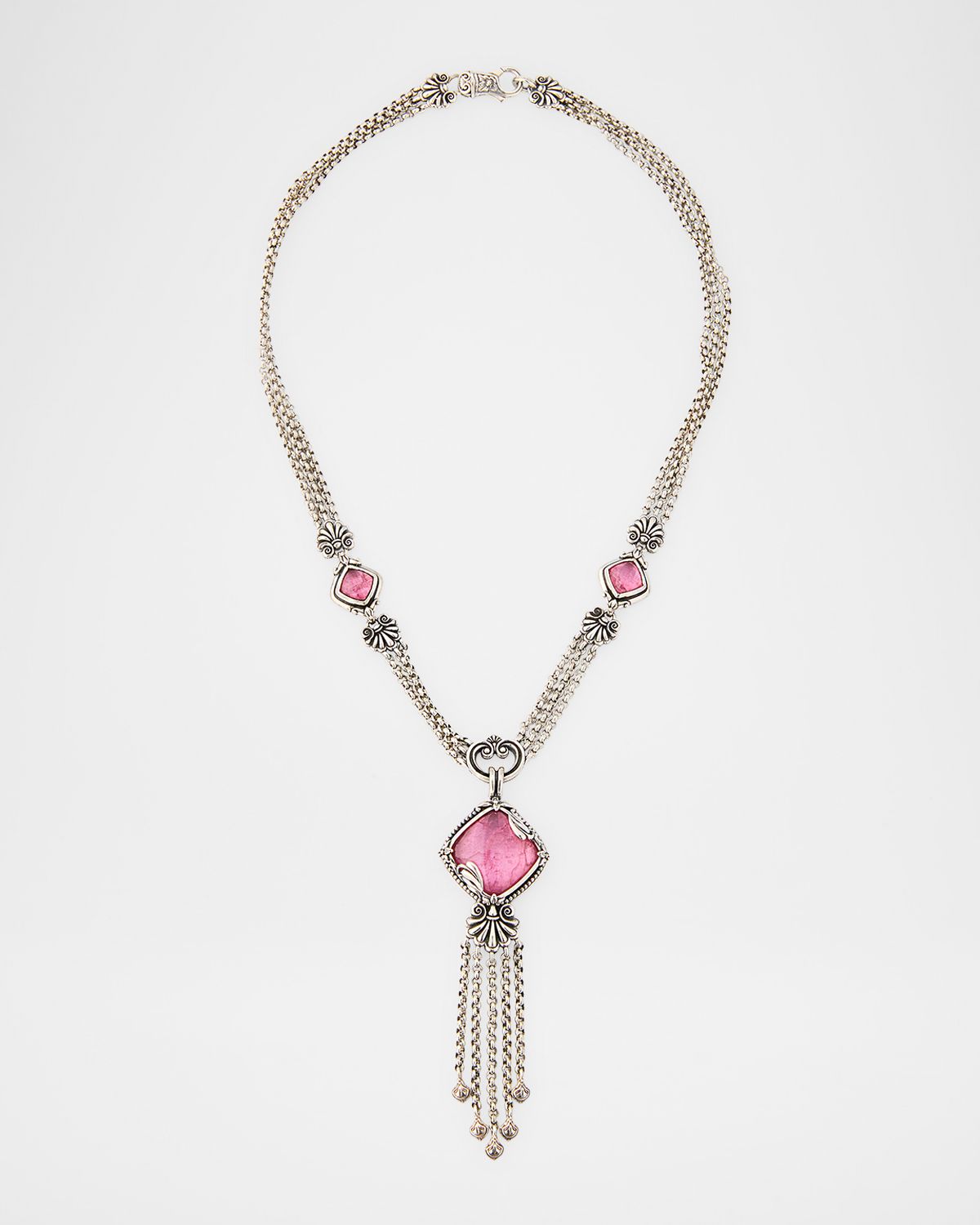 Konstantino Ivy Sterling Silver Strawberry Quartz and Rock Crystal Necklace, 18"