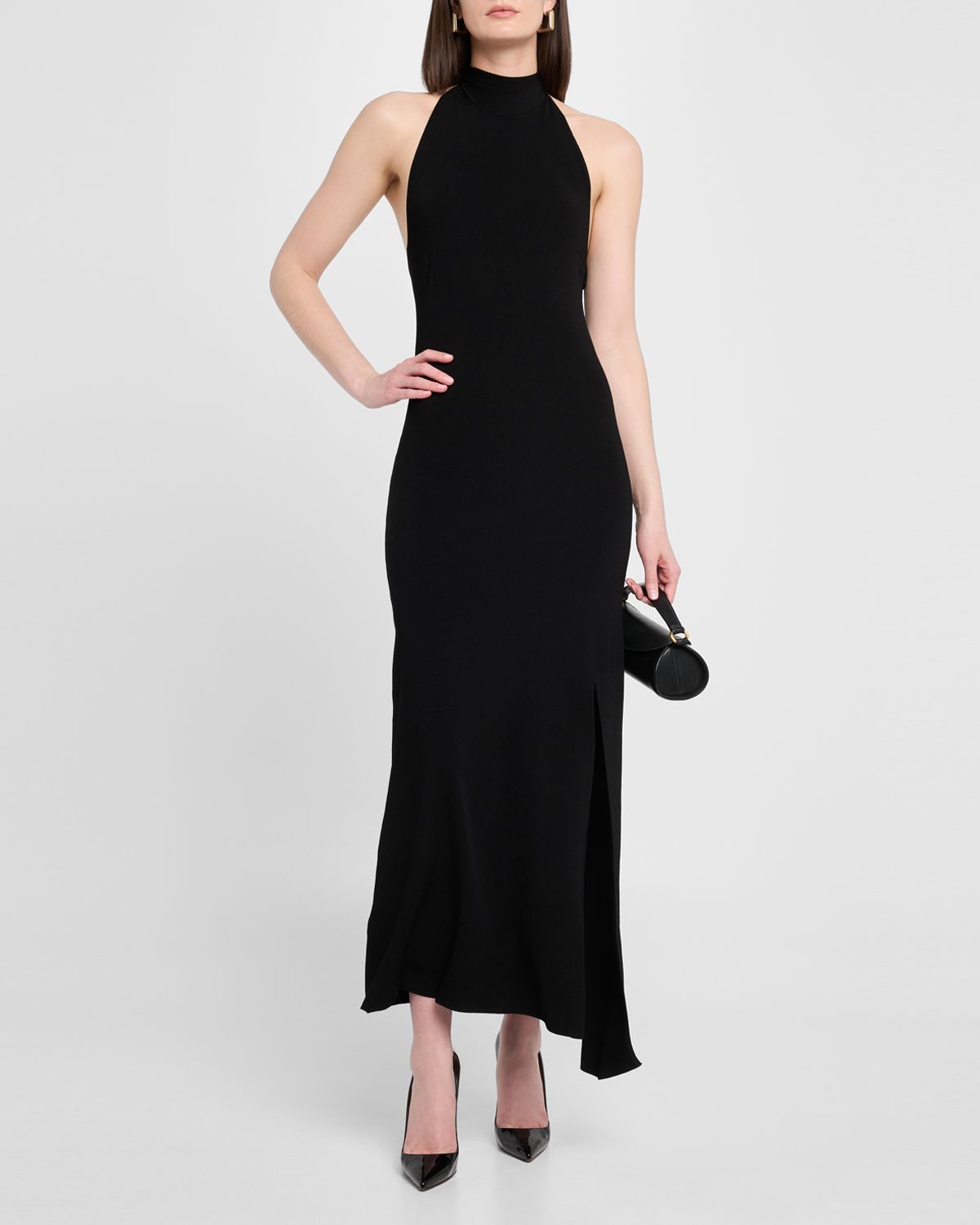 LAPOINTE Matte Viscose Halterneck Slit Maxi Dress