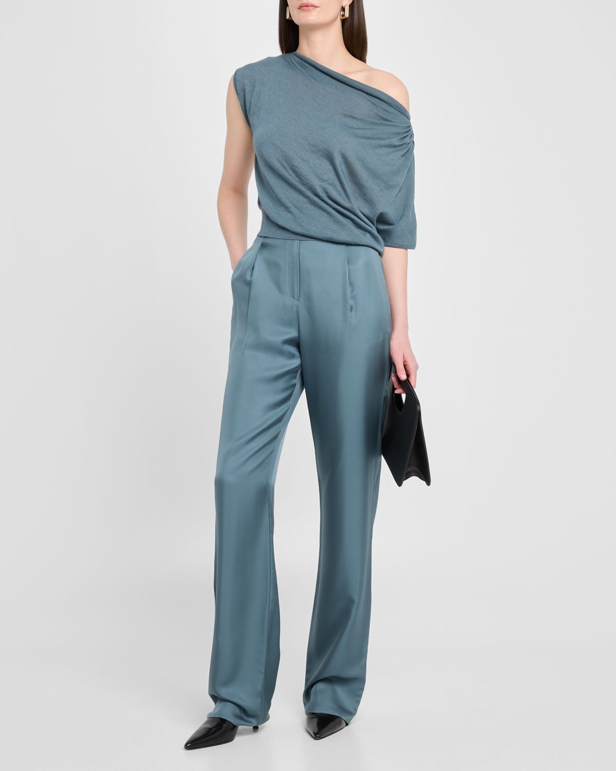 LAPOINTE Silky Twill Belted Straight-Leg Pants