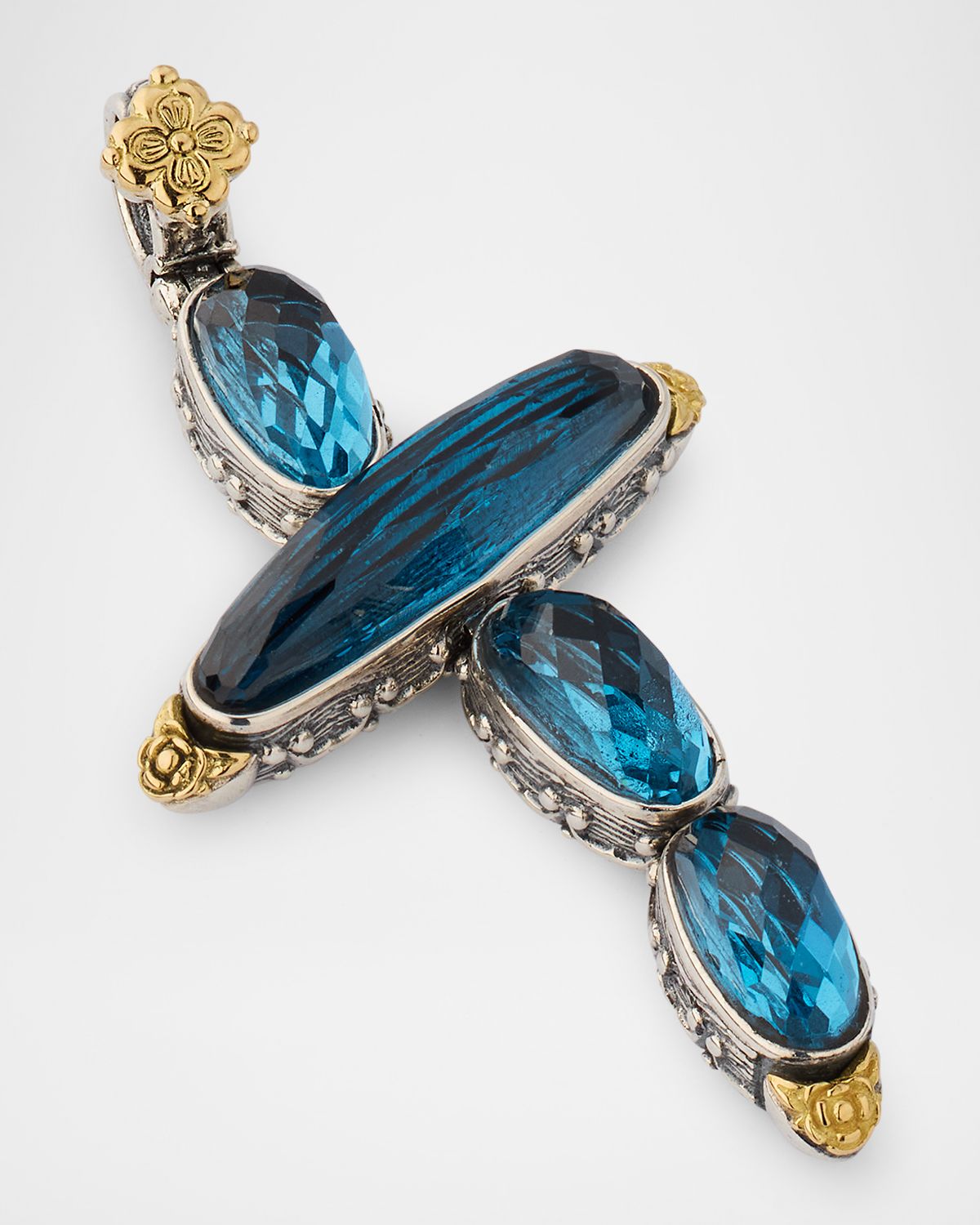 Konstantino Kyma Two-Tone Blue Spinel Cross Pendant