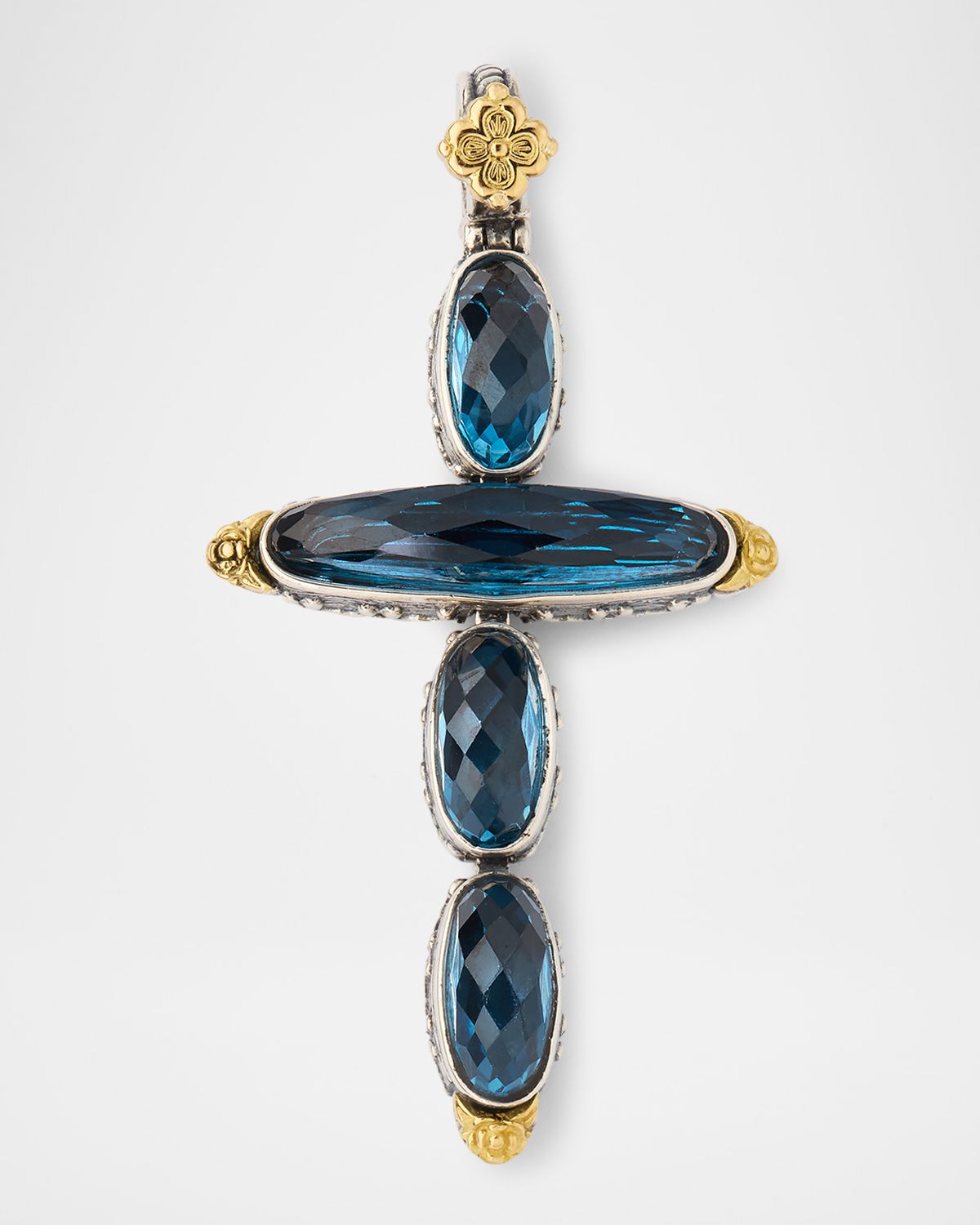 Konstantino Kyma Two-Tone Blue Spinel Cross Pendant