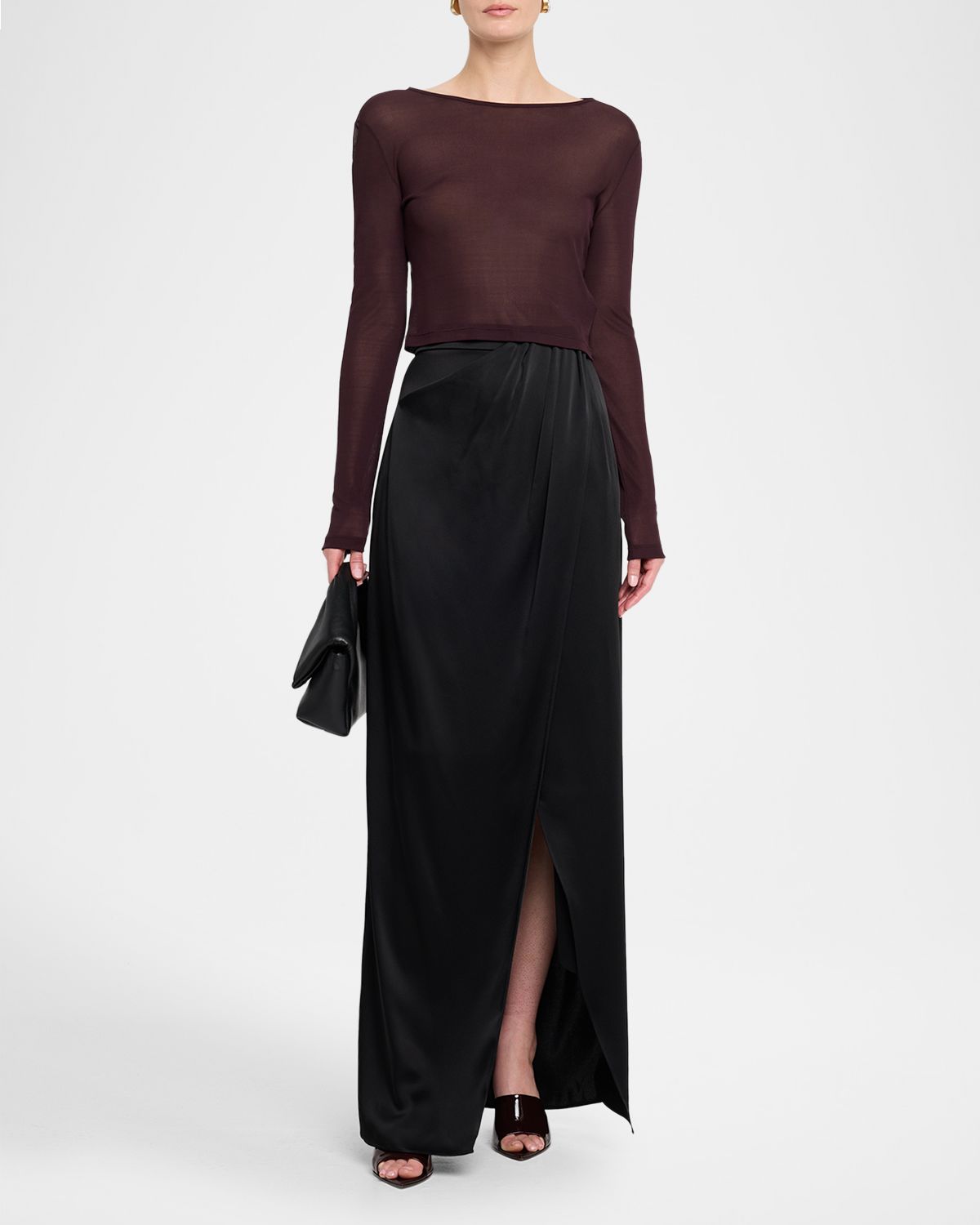 LAPOINTE Satin Wrap Maxi Skirt