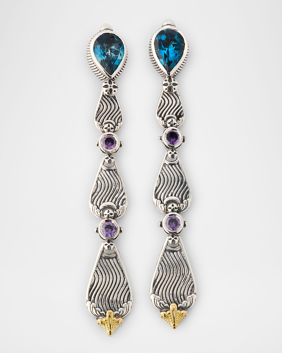 Konstantino Kyma Linear Earrings with Blue Topaz and Amethyst