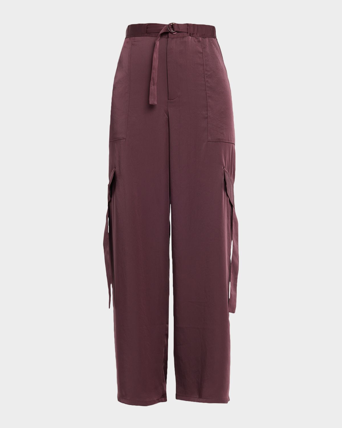 LAPOINTE Lightweight Satin Belted Wide-Leg Utility Pants
