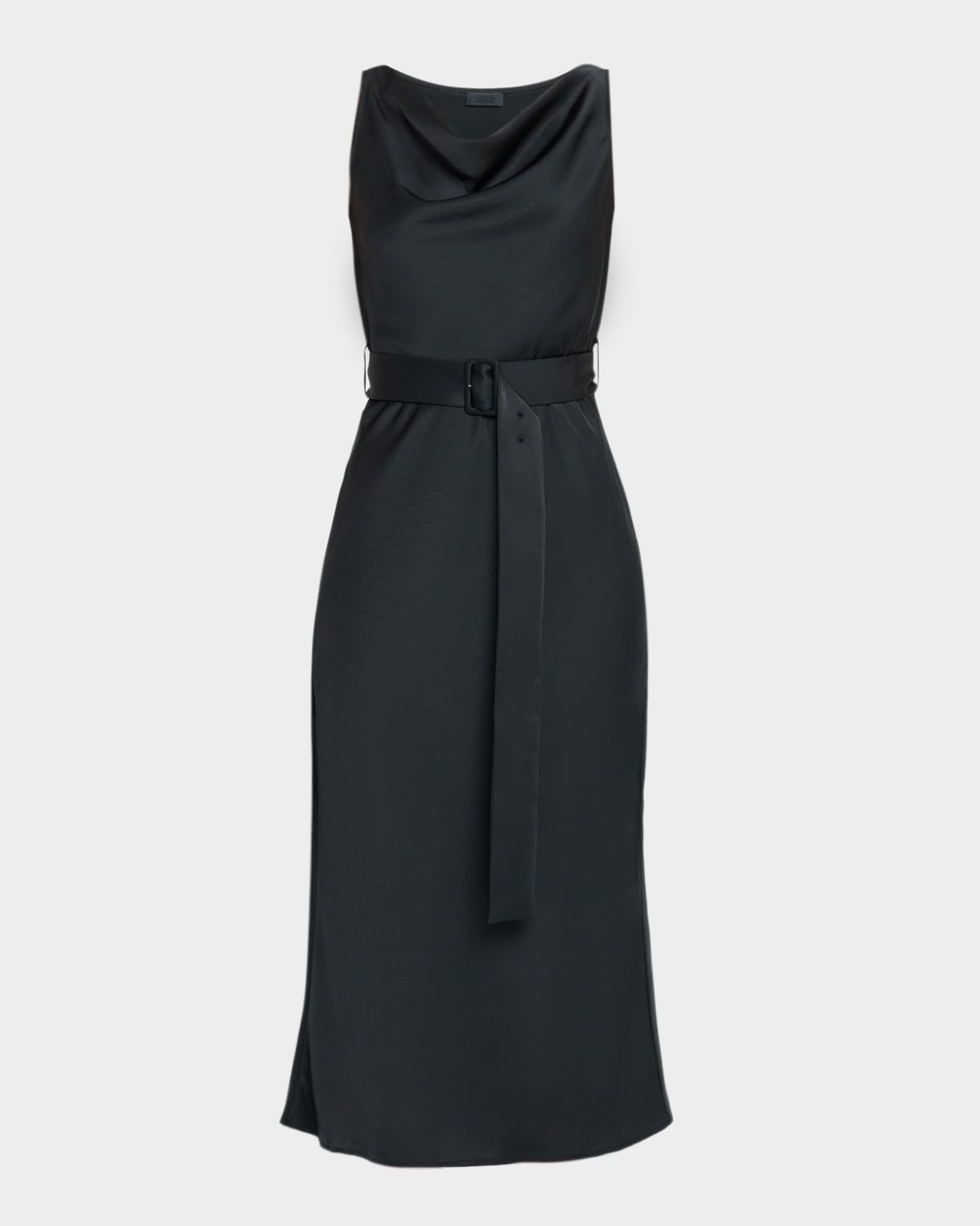 LAPOINTE Lightweight Satin Belted Midi Dress