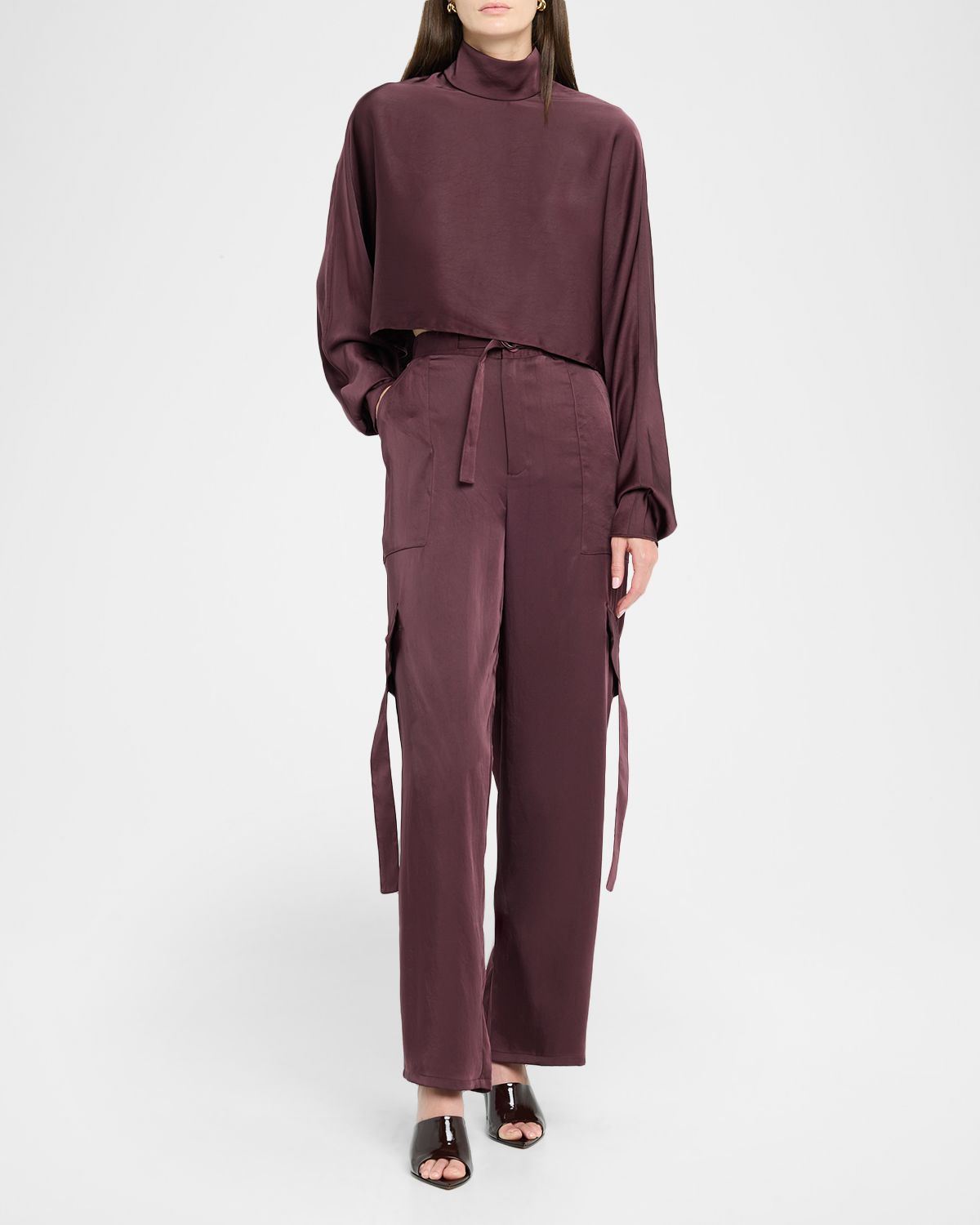 LAPOINTE Lightweight Satin Crop Caftan Top