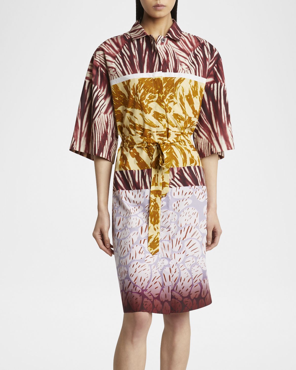 Dries Van Noten Doralia Printed Tie-Belt Shirtdress