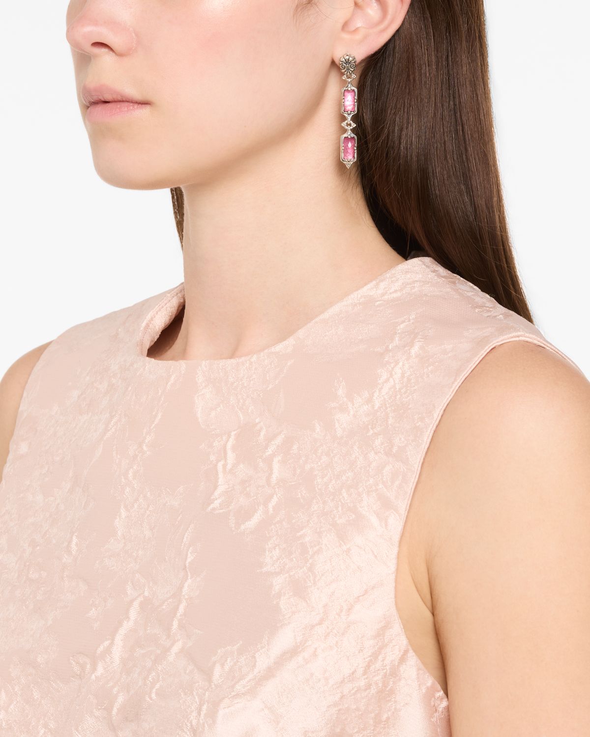 Konstantino Ivy Rock Crystal, Strawberry Quartz and MOP Linear Earrings