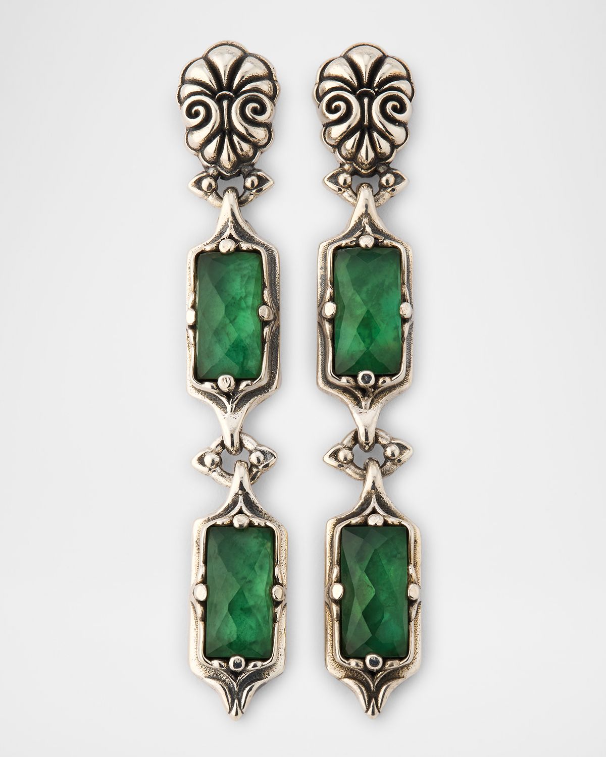 Konstantino Ivy Rock Crystal, Aventurine and MOP Triplet Earrings