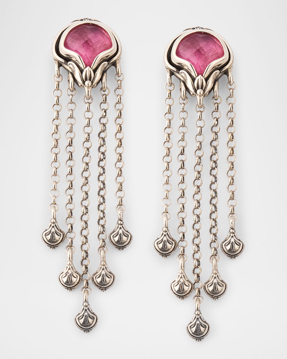 Konstantino Ivy Rock Crystal, Strawberry Quartz and MOP Triplet Dangle Earrings