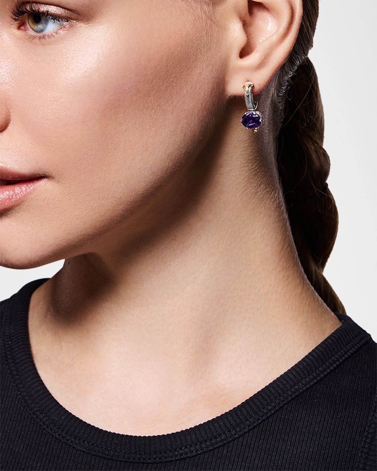 Konstantino Kyma Silver and Gold Amethyst Faceted Earrings