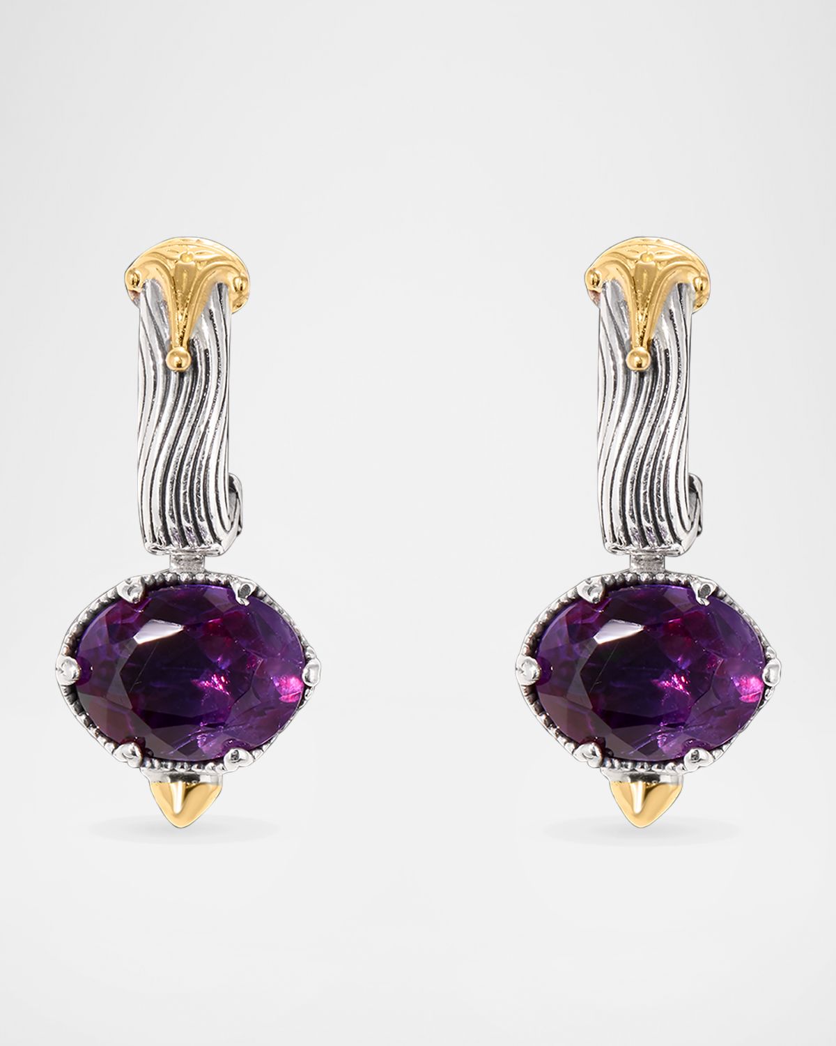 Konstantino Kyma Silver and Gold Amethyst Faceted Earrings