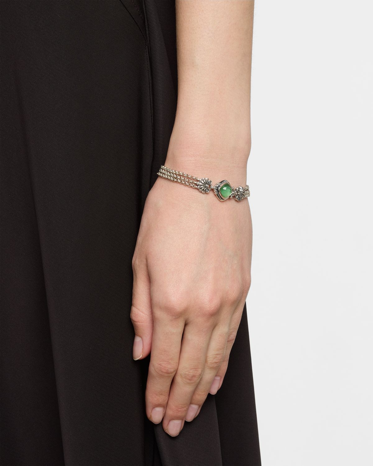 Konstantino Ivy Rock Crystal, Aventurine and MOP Triplet Chain Bracelet