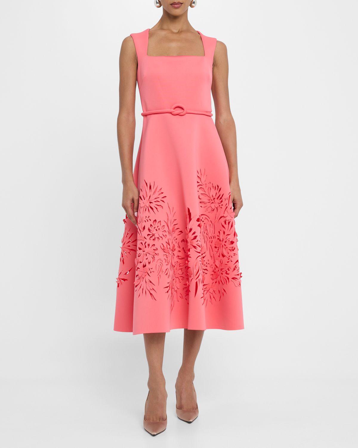 Badgley Mischka Collection Cutout Square-Neck Scuba Midi Dress