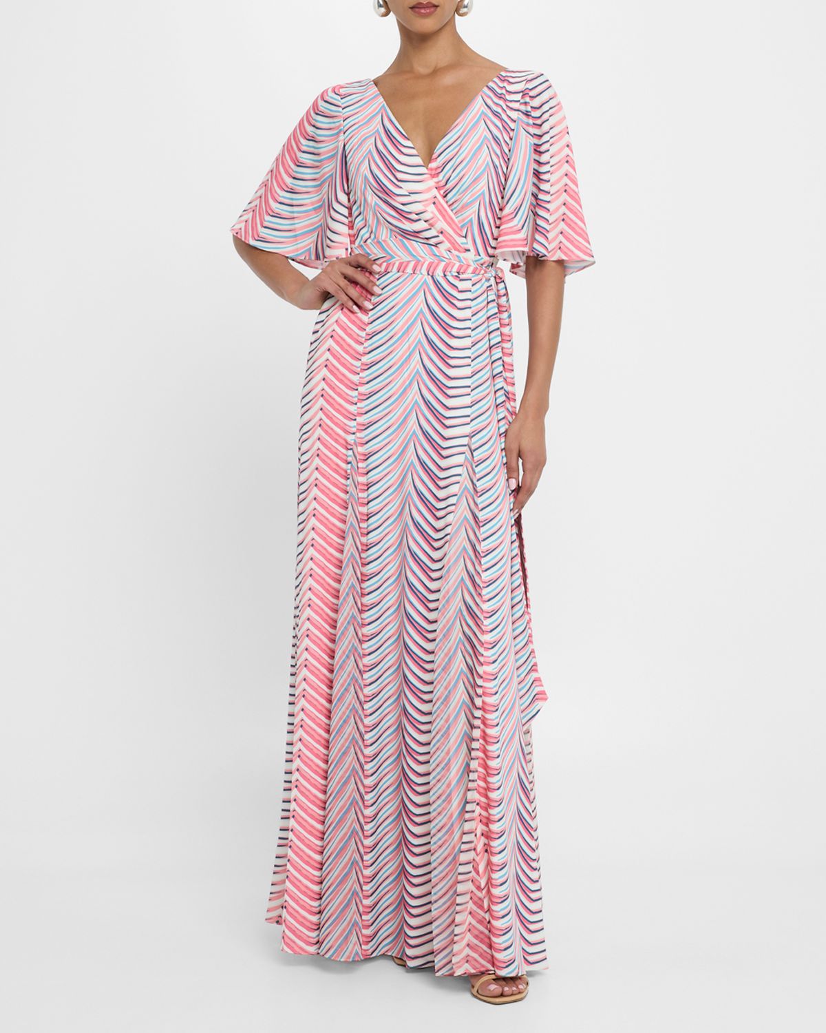 Badgley Mischka Collection Chevron-Print Georgette Maxi Dress