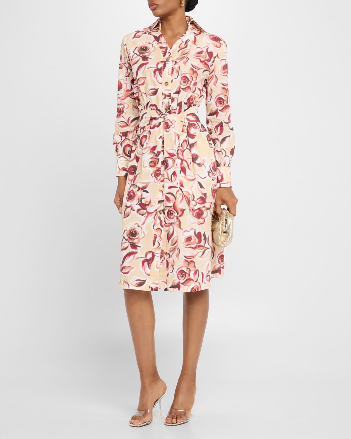 Chiara Boni La Petite Robe Belted Floral-Print Midi Shirtdress