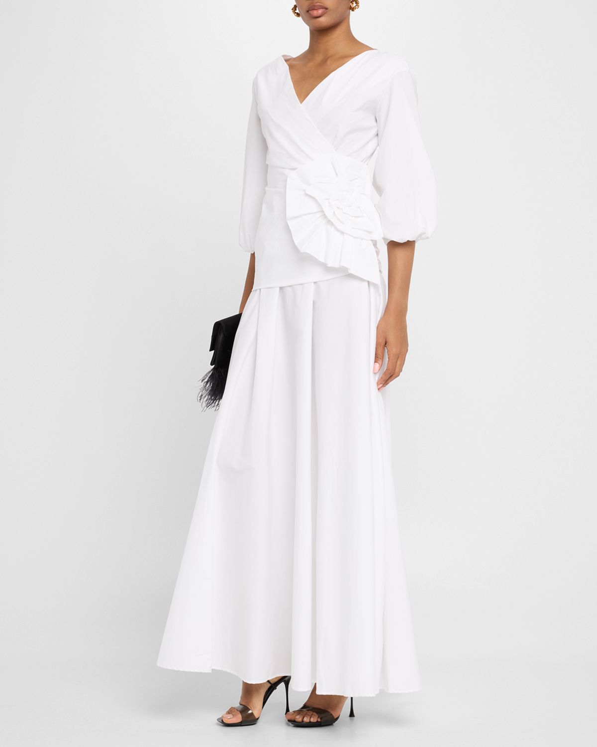 Chiara Boni La Petite Robe Flower-Embellished Stretch Cotton Maxi Dress