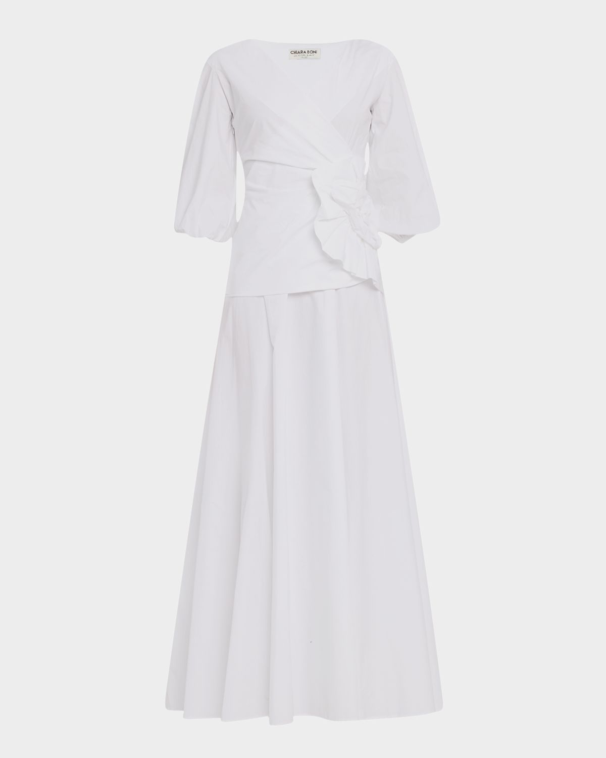 Chiara Boni La Petite Robe Flower-Embellished Stretch Cotton Maxi Dress