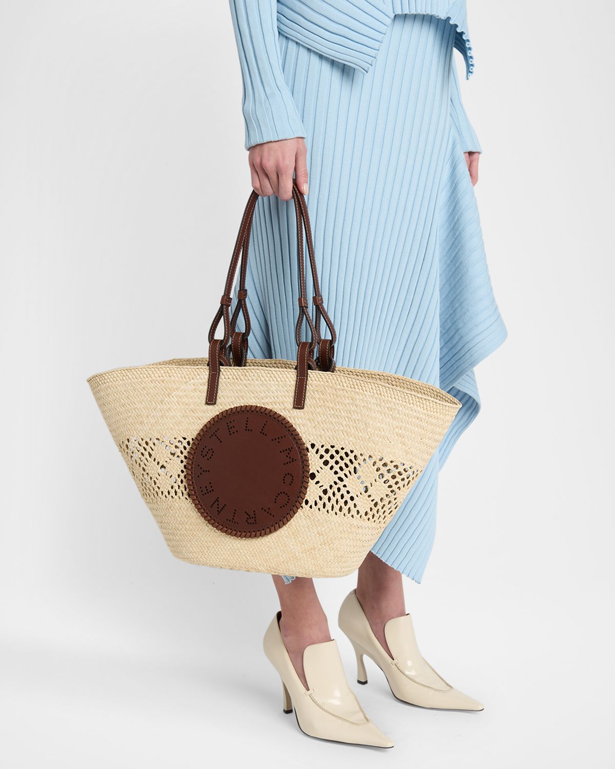 Stella McCartney Small Logo Raffia Basket Tote Bag