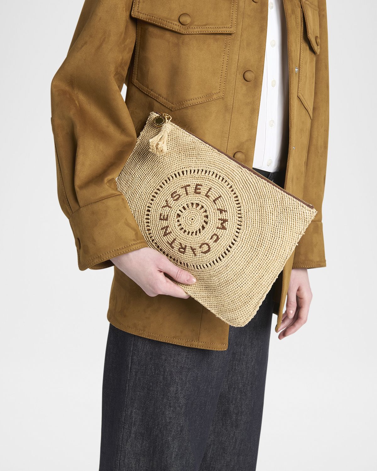 Stella McCartney Logo Crochet Raffia Pouch Bag