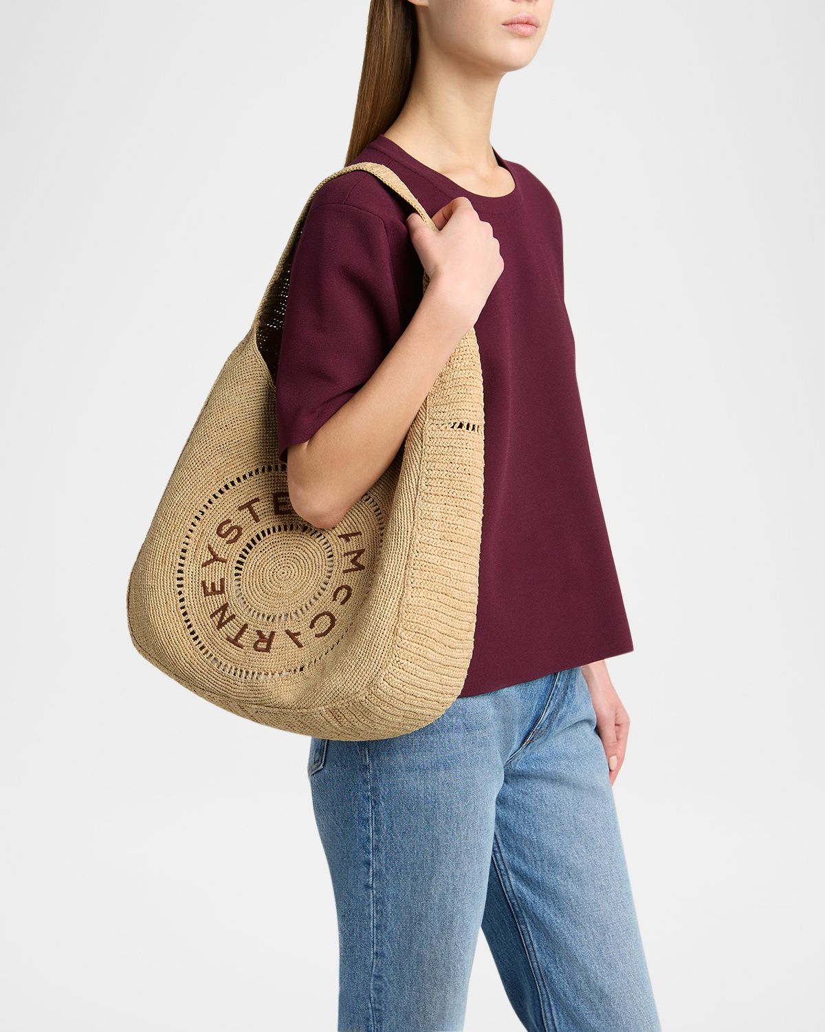 Stella McCartney Small Logo Crochet Raffia Hobo Bag