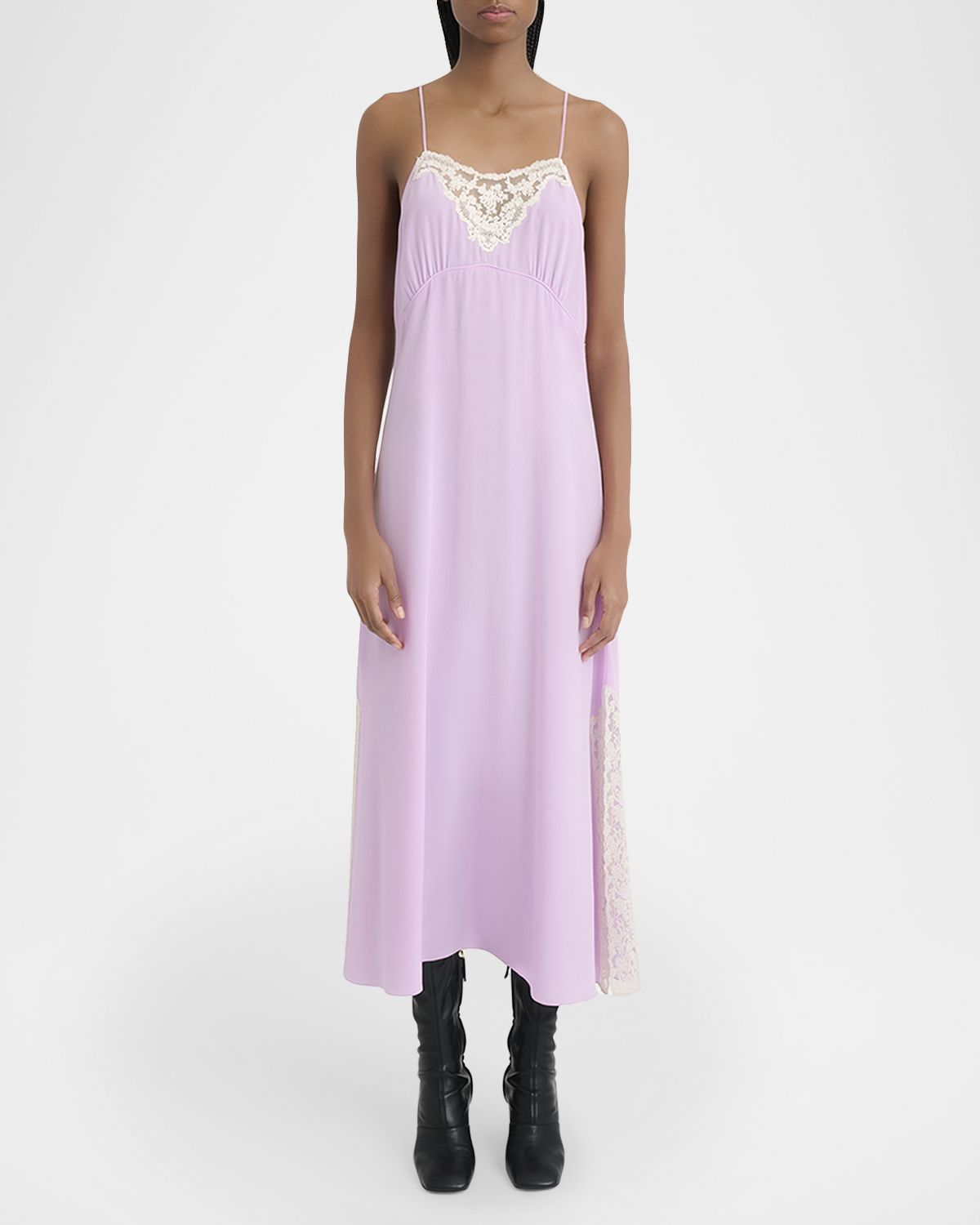 Lace-Trim Silk Midi Slip Dress