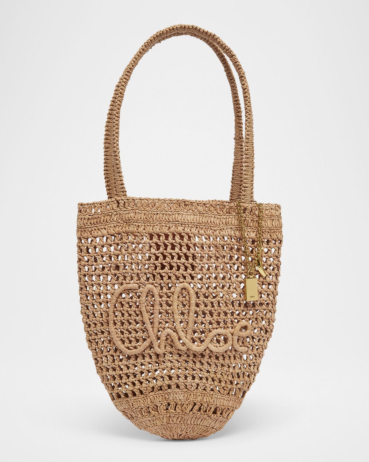 Chloe Summer Banana Small Shoulder Bag in Crochet Paper and Leather