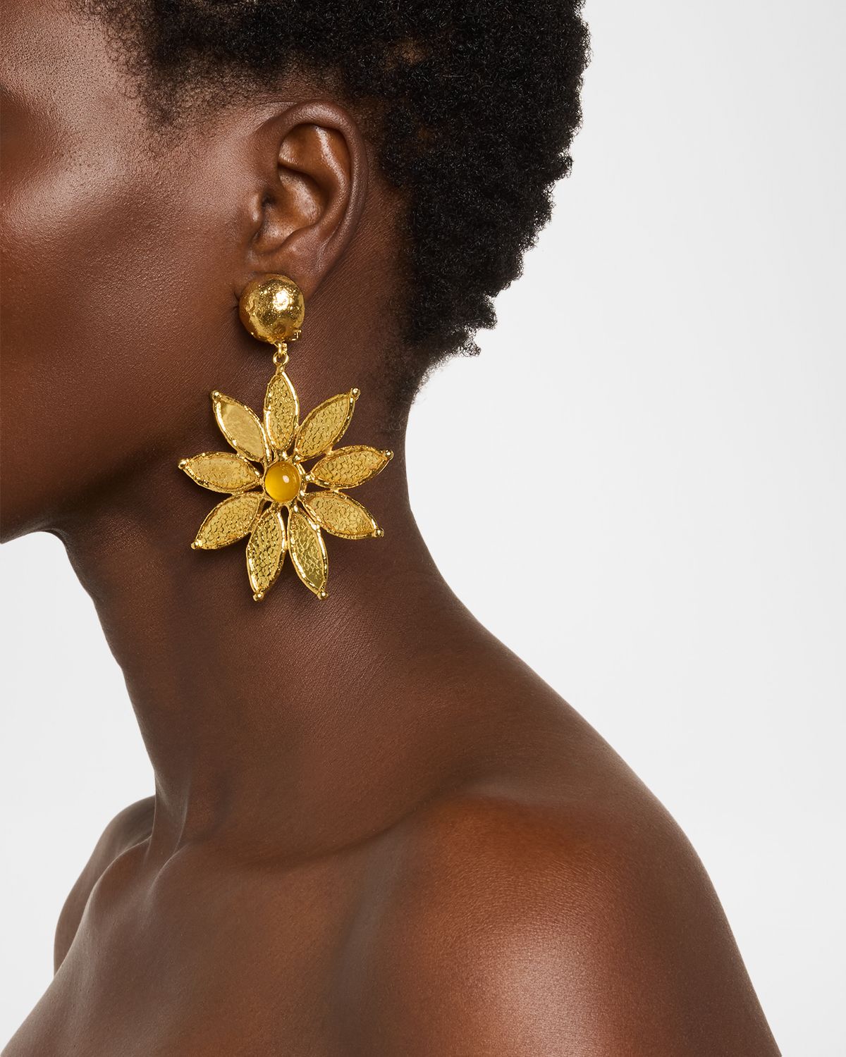 Sylvia Toledano Yellow Onyx Flower Clip Earrings