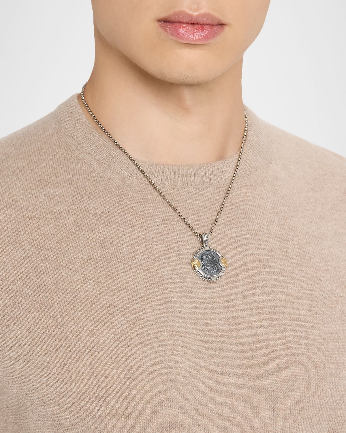 Konstantino Men 's Hydra Hematite Coin Pendant