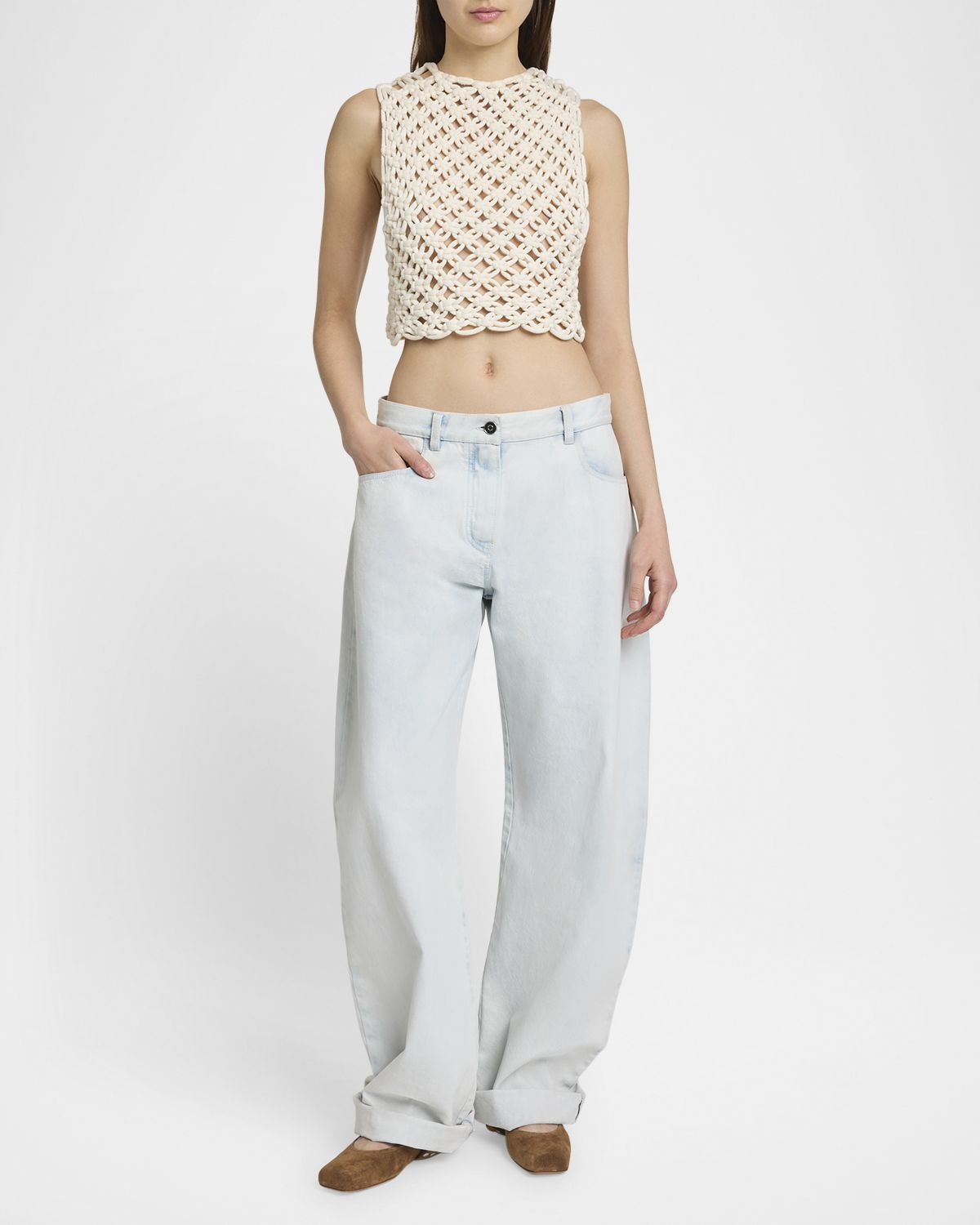 ALAIA Macrame Sleeveless Crop Top