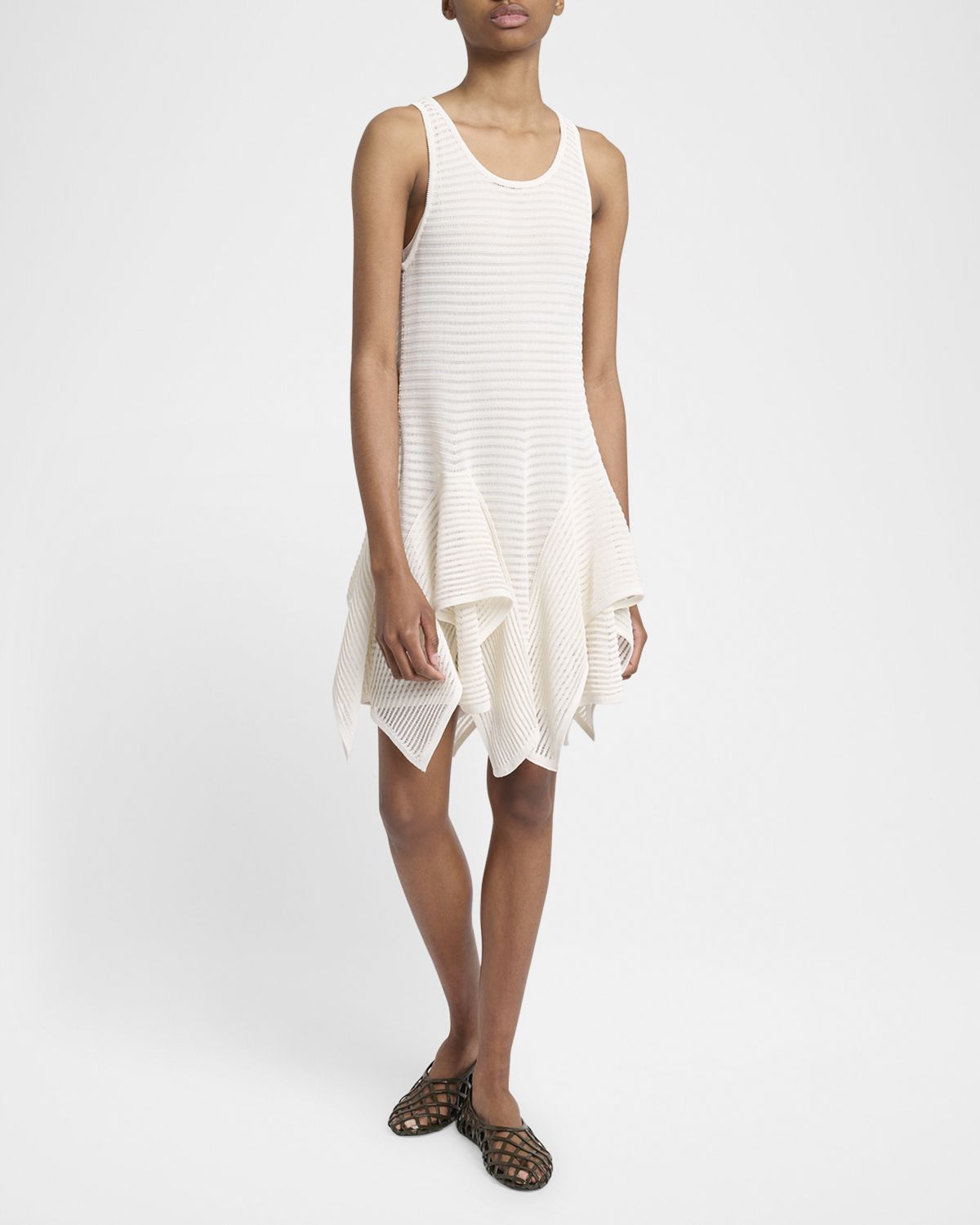 ALAIA Ladder Knit Sleeveless Ruffle-Slits Midi Dress