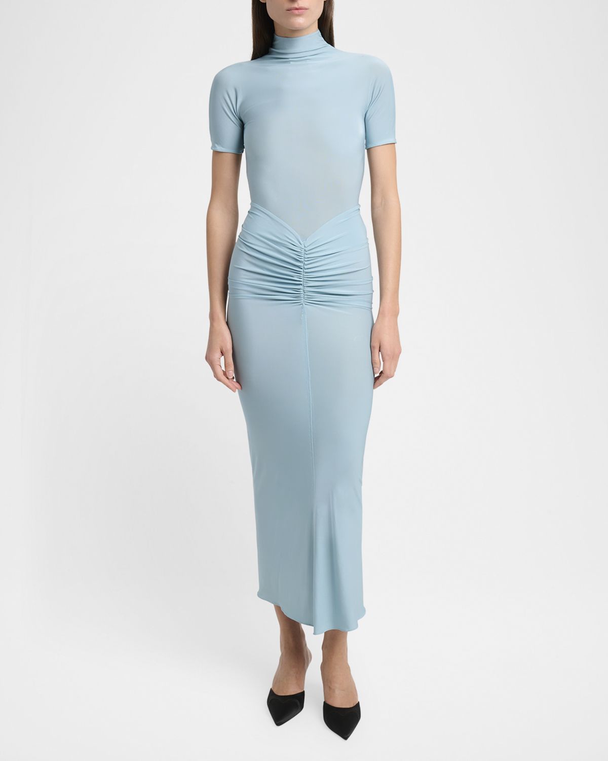 ALAIA Mock Neck Draped Midi Dress