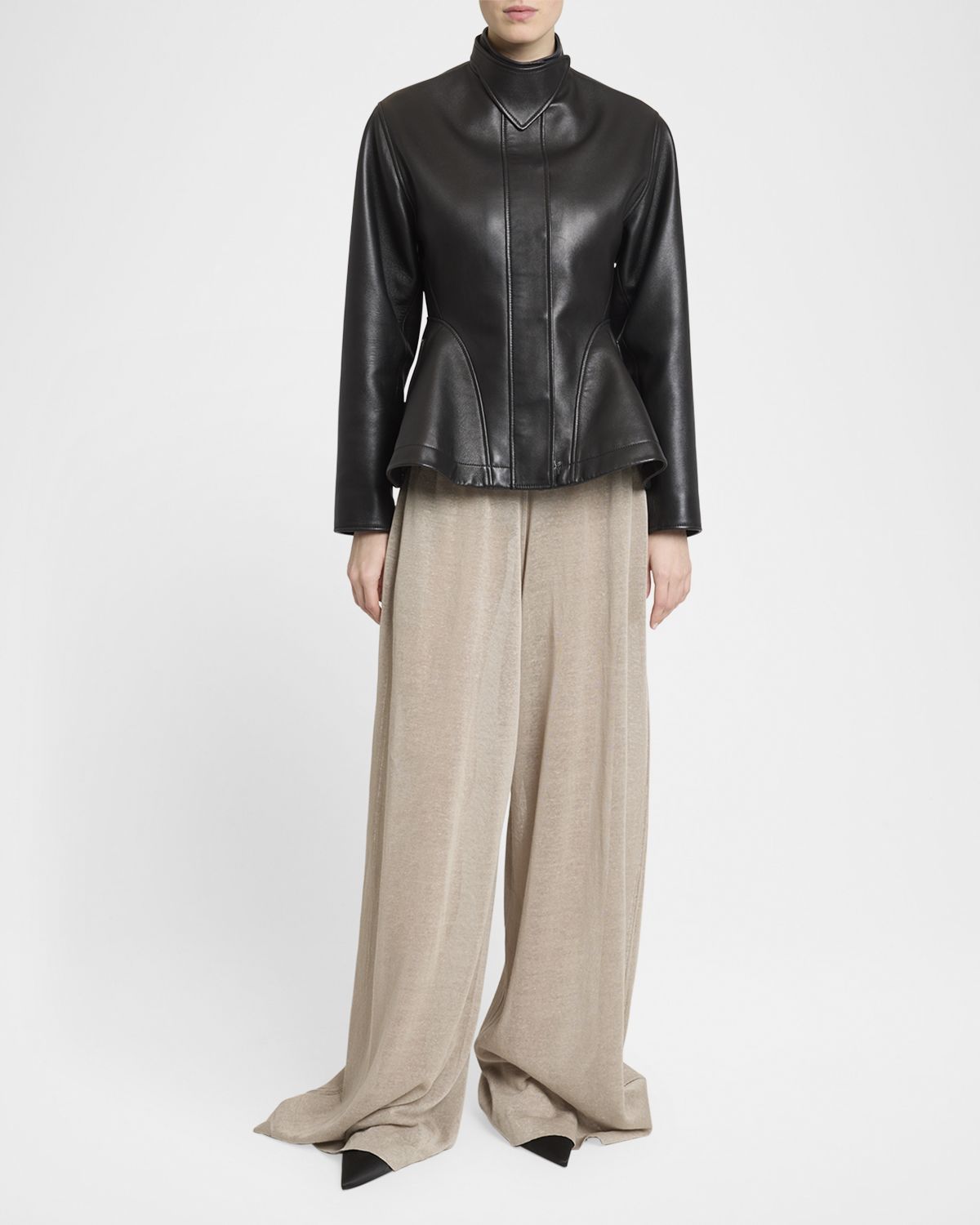 ALAIA High-Neck Leather Peplum Jacket