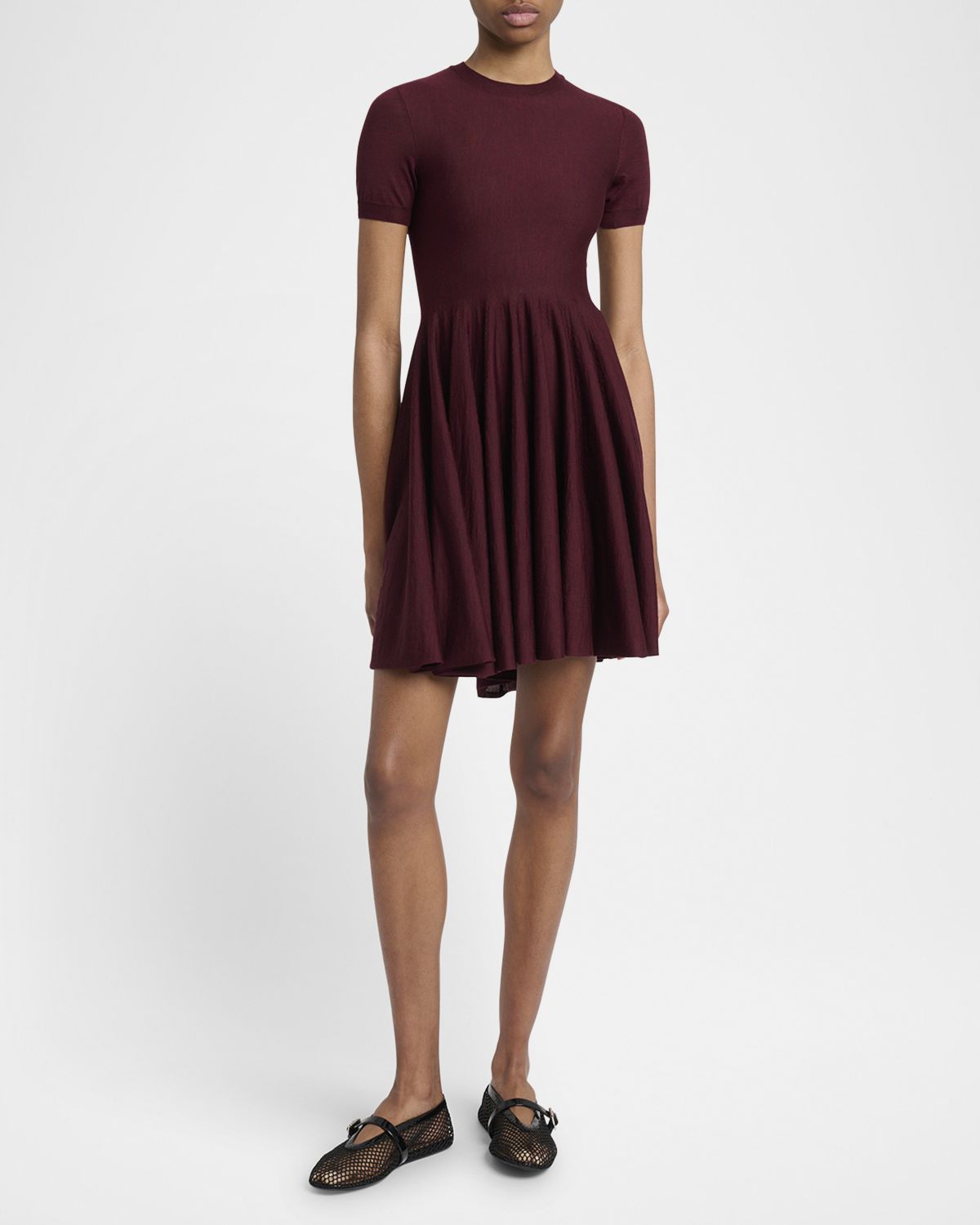 ALAIA Short-Sleeve Fit-&-Flare Mini Dress