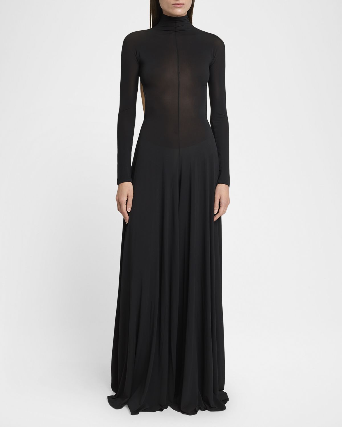 ALAIA Sheer Open-Back Turtleneck Jumpsuit