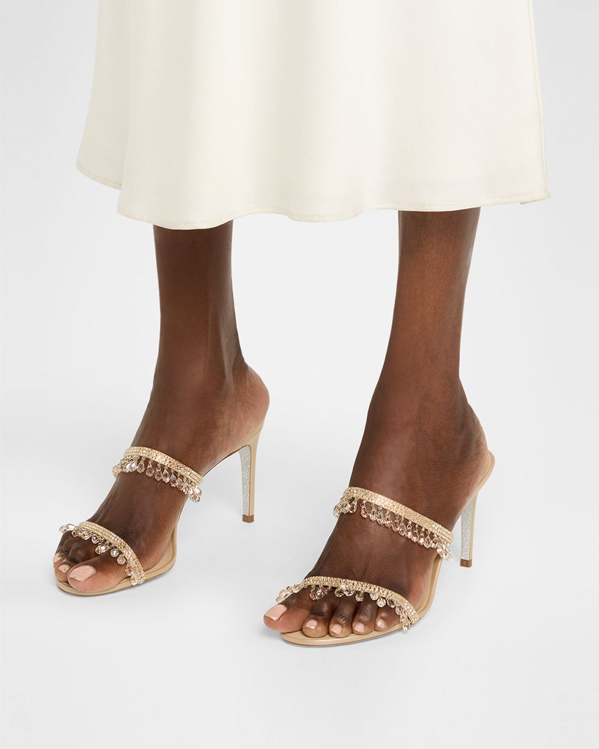 Rene Caovilla Satin Strass Chandelier Dual-Band Sandals