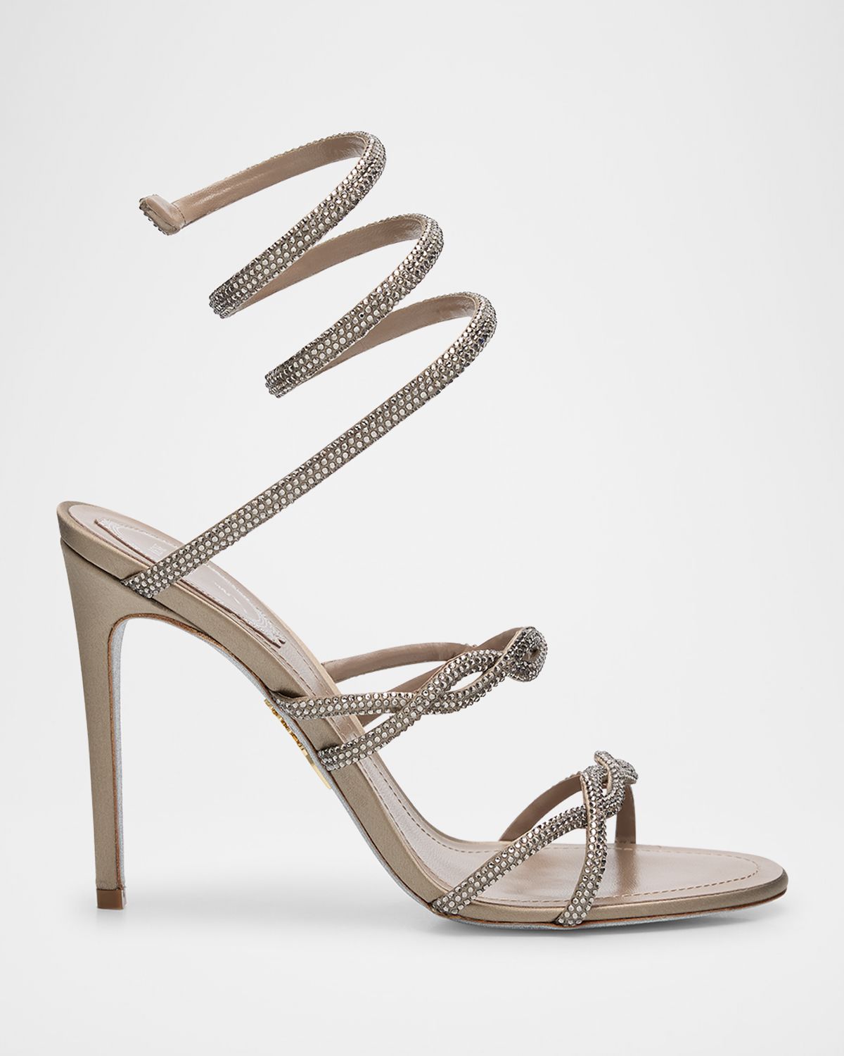 Rene Caovilla Crystal Satin Braided Snake-Wrap Sandals