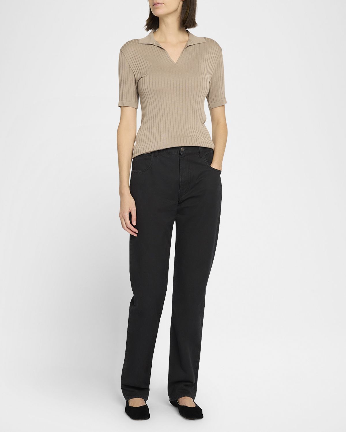 THE ROW Kaiomi Ribbed Short-Sleeve Top