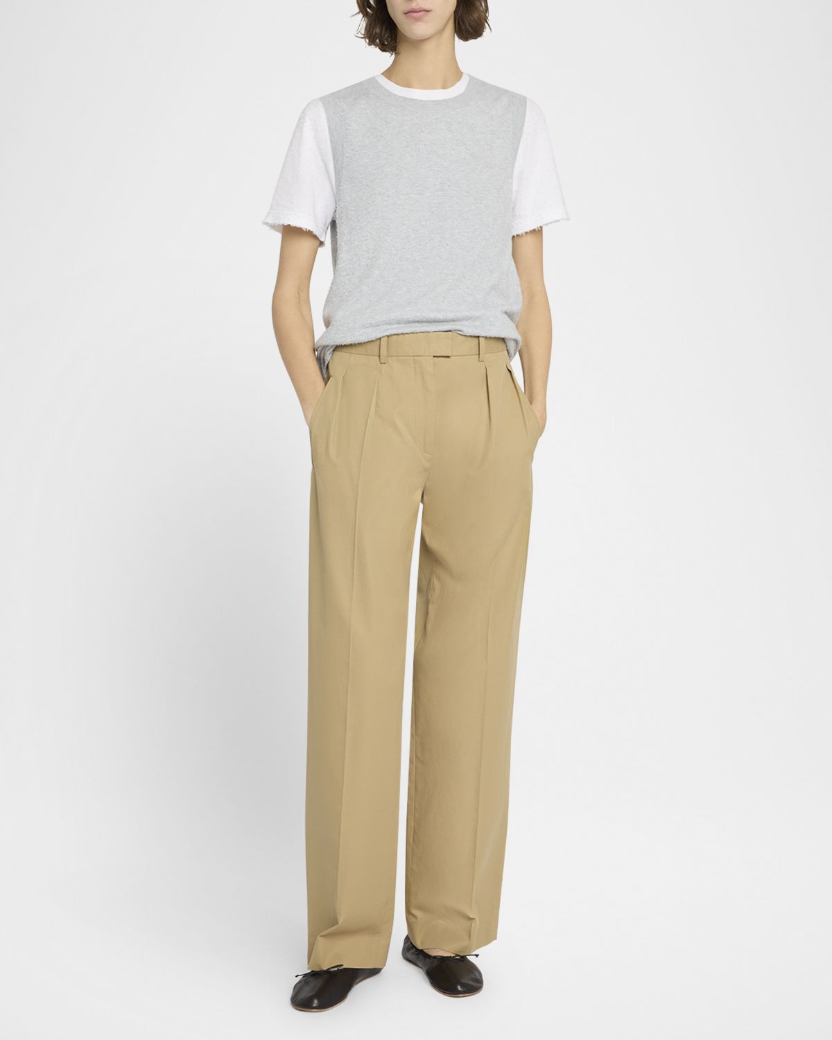 THE ROW Alfidis Pleated Straight-Leg Cotton-Cashmere Pants