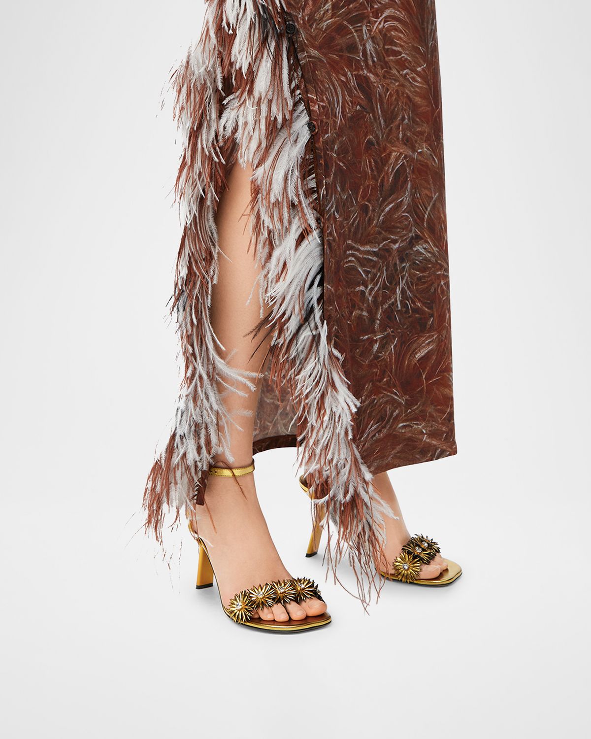 Loewe Crystal Flower Metallic Leather Ankle-Strap Sandals