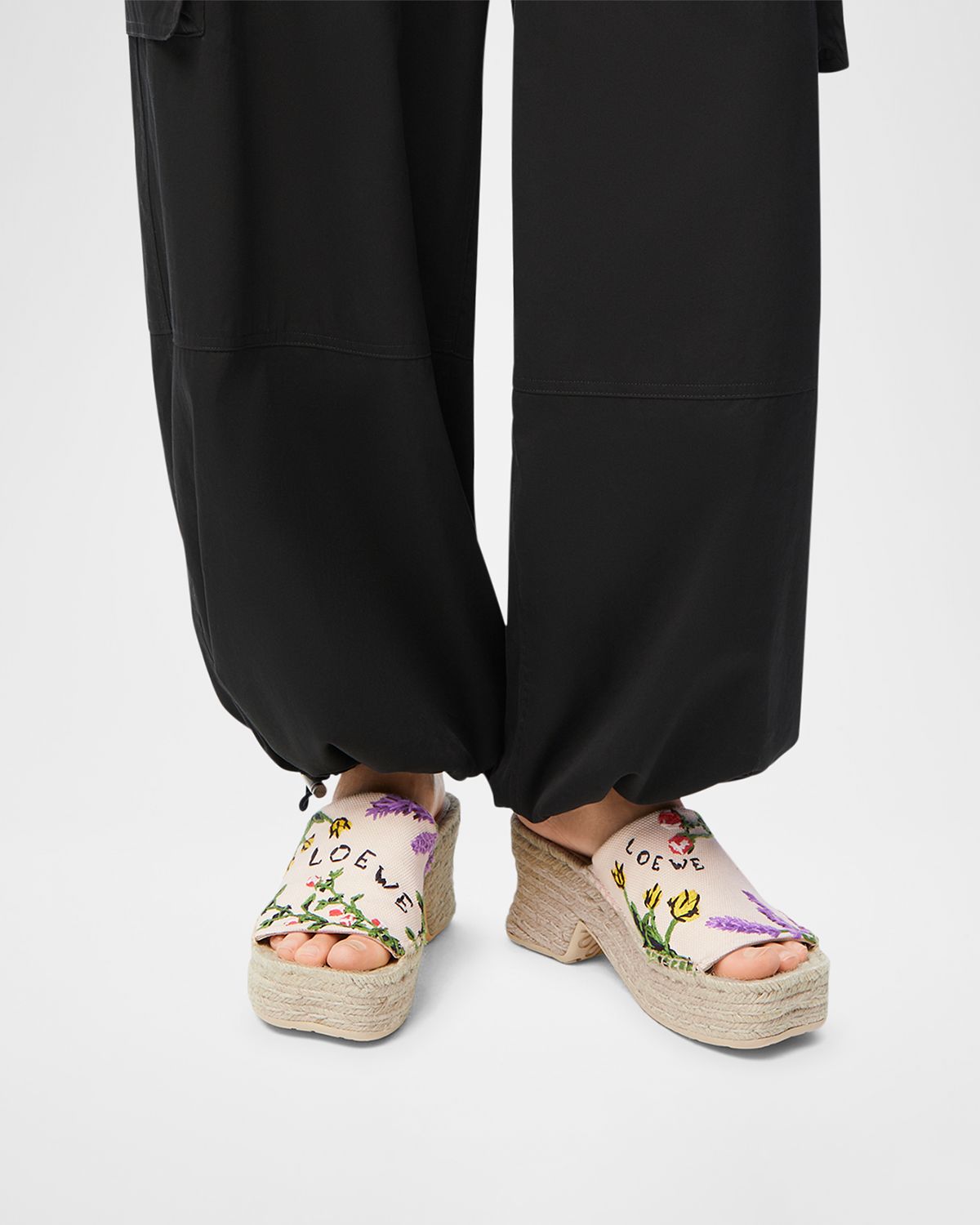 Loewe Petal Floral Embroidered Espadrille Platform Mules