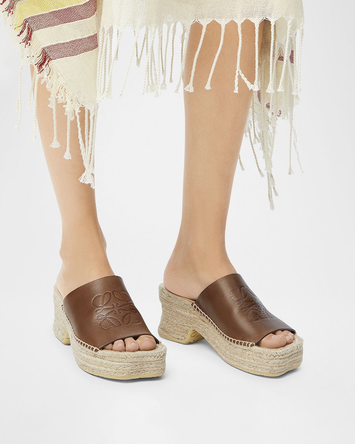 Loewe Petal Leather Espadrille Platform Sandals