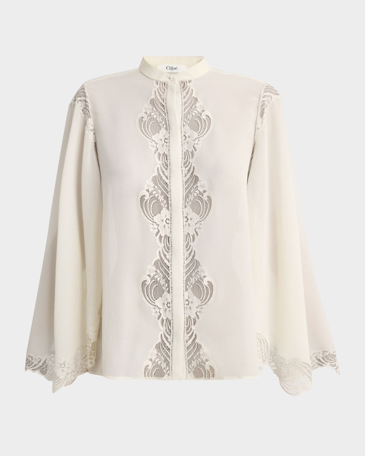 Chloe Lace Placket Tulip-Sleeve Silk Blouse | Thumbnail 6